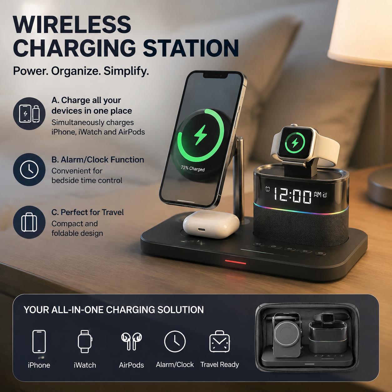 Desk Setup Home Office - Magnetyczna bezprzewodowa stacja ładująca do telefonów