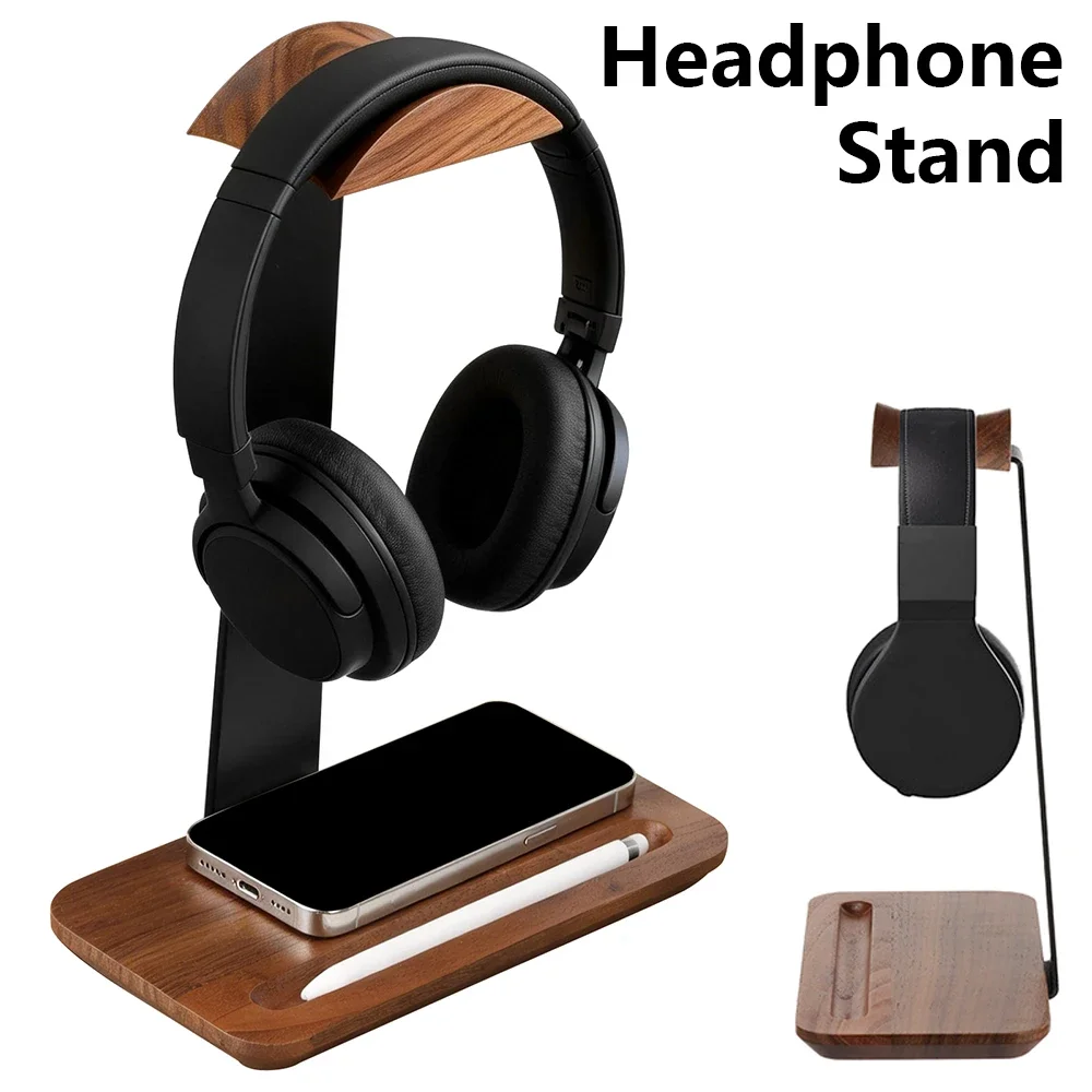 Desk Setup Wood - Uniwersalny drewniany stojak na słuchawki z